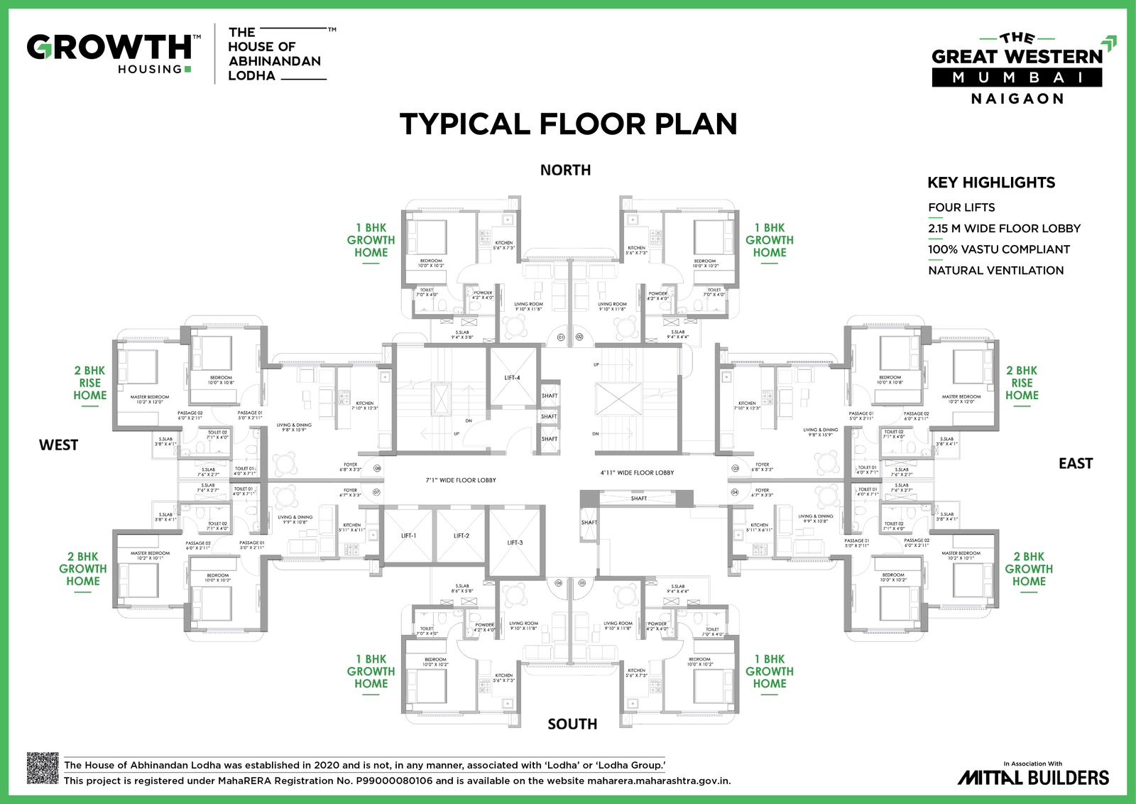 Growth City Naigaon East 2 BHK typical floor plan